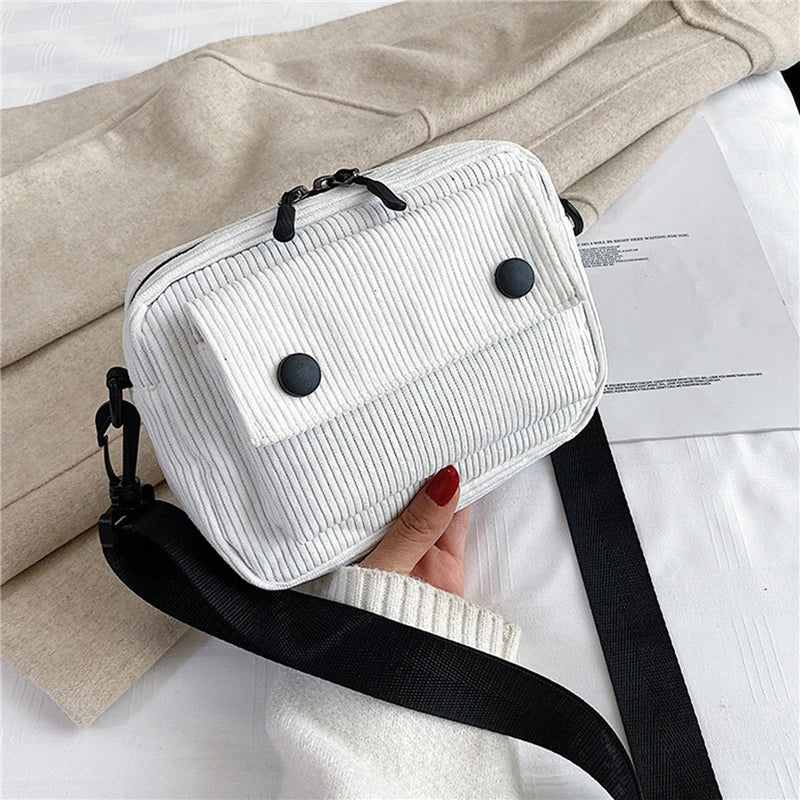 Amblot White Rectangular corduroy crossbody bag