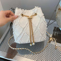 Amblot White Retro denim handbag with chain strap