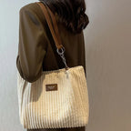 Amblot White Soft corduroy tote bag with spacious interior