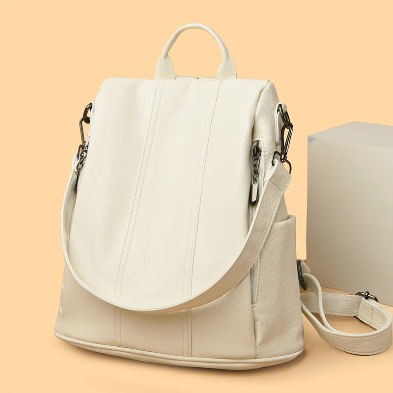Amblot White Soft leather travel backpack