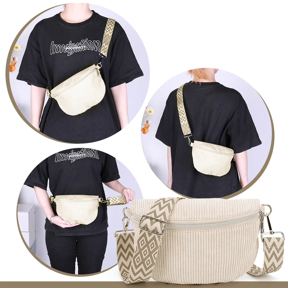 Amblot Wide-strap corduroy bum bag