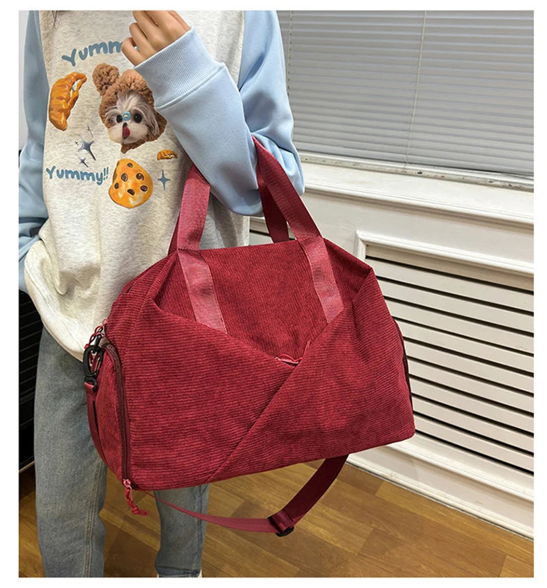 Amblot Wine Red Corduroy sports gym bag with shoe pocket