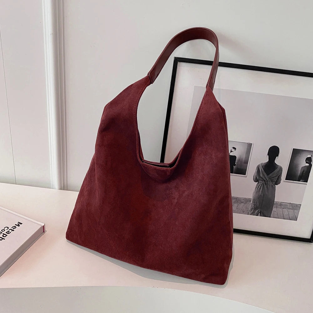 Amblot Wine Red Minimalist suede shoulder slouch bag