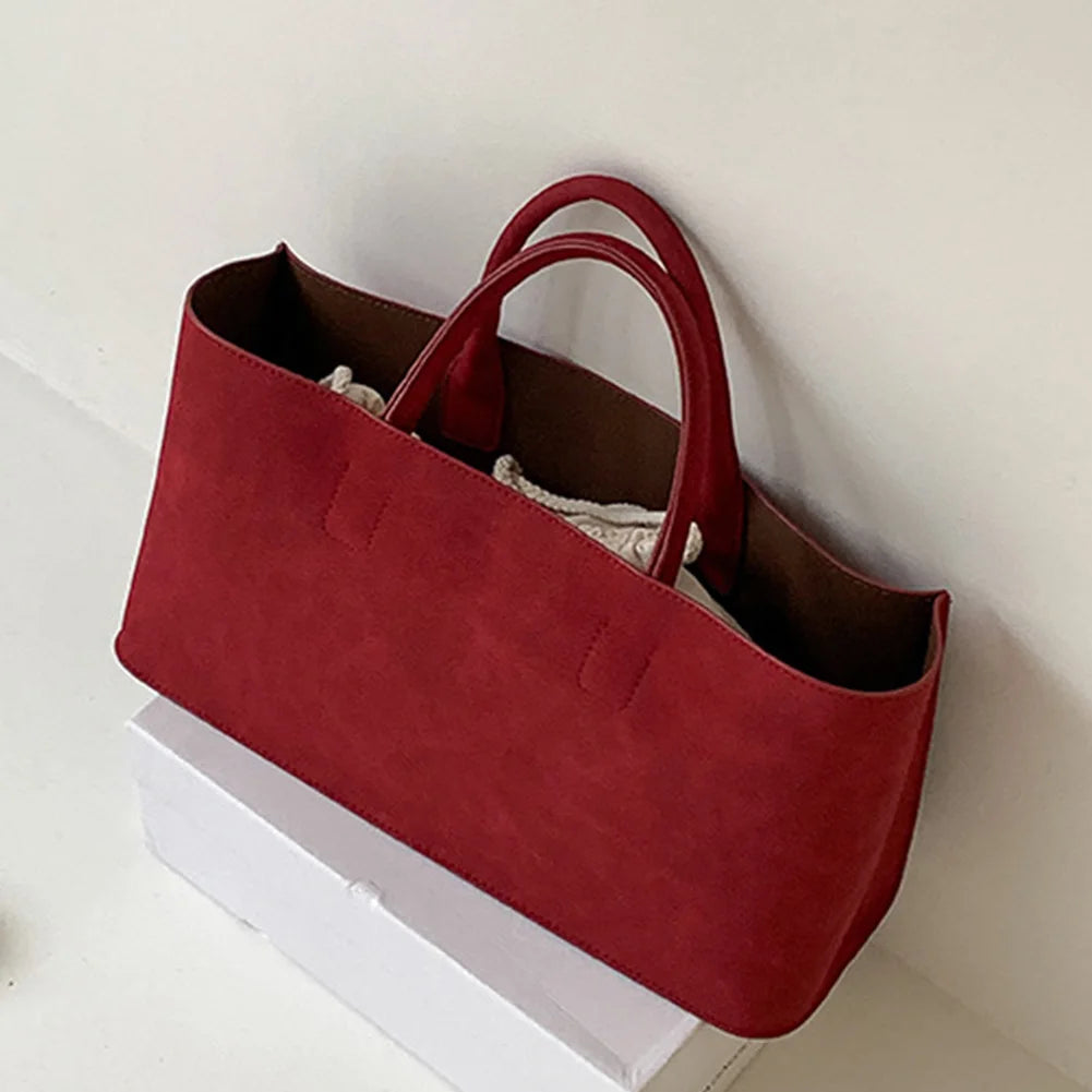 Amblot Wine Red Suede tote bag with structured silhouette