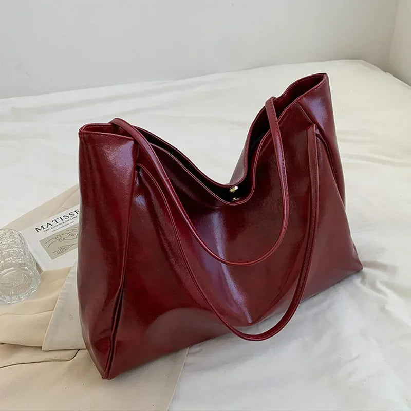 Amblot Wine Red Women Leather Tote Bag