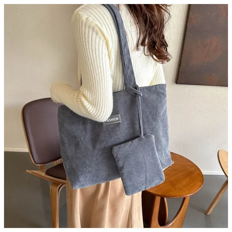 Amblot Women’s casual corduroy tote bag for work and school