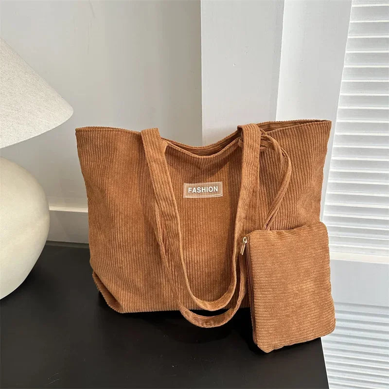 Amblot Women’s casual corduroy tote bag for work and school