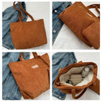 Amblot Women’s casual corduroy tote bag for work and school