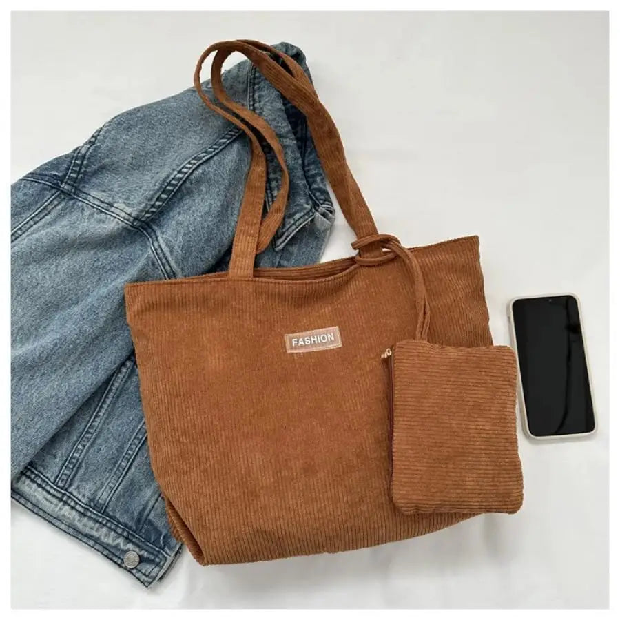 Amblot Women’s casual corduroy tote bag for work and school