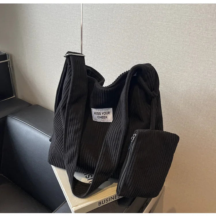 Amblot Women’s small corduroy tote bag with matching pouch