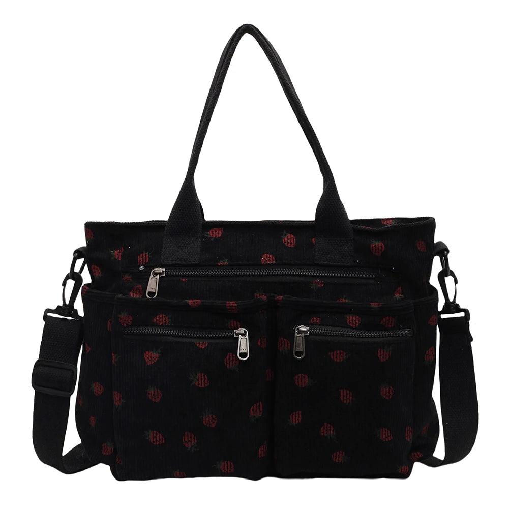 Amblot Women’s strawberry print corduroy tote bag