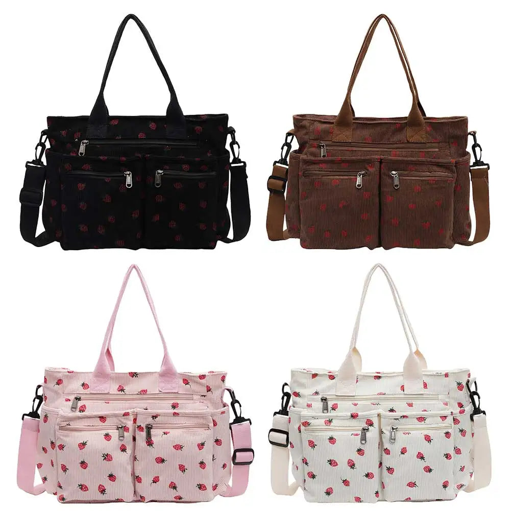 Amblot Women’s strawberry print corduroy tote bag