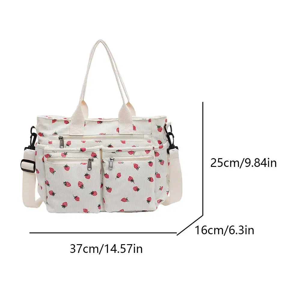 Amblot Women’s strawberry print corduroy tote bag
