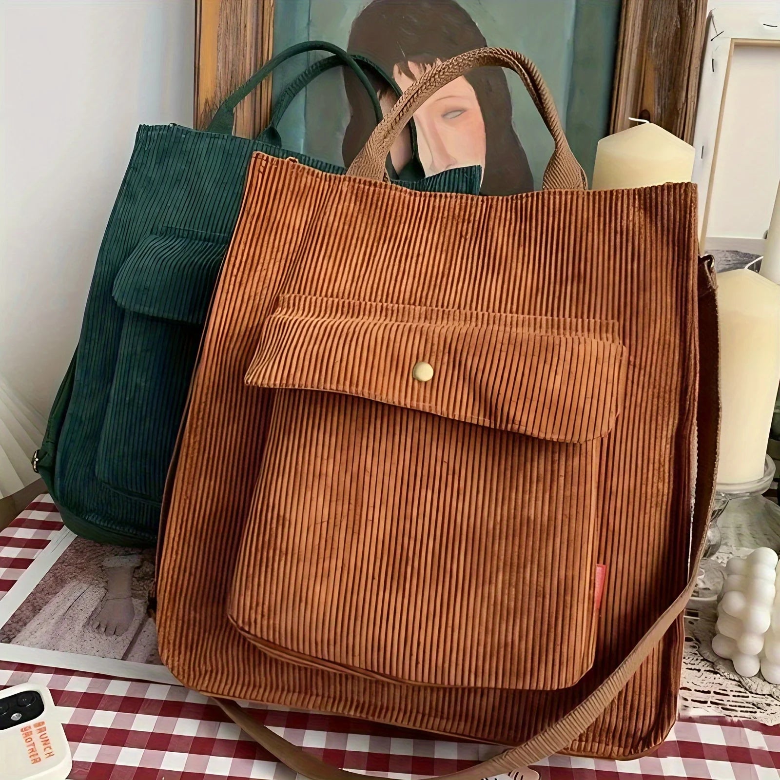 Amblot Women's vintage corduroy tote bag