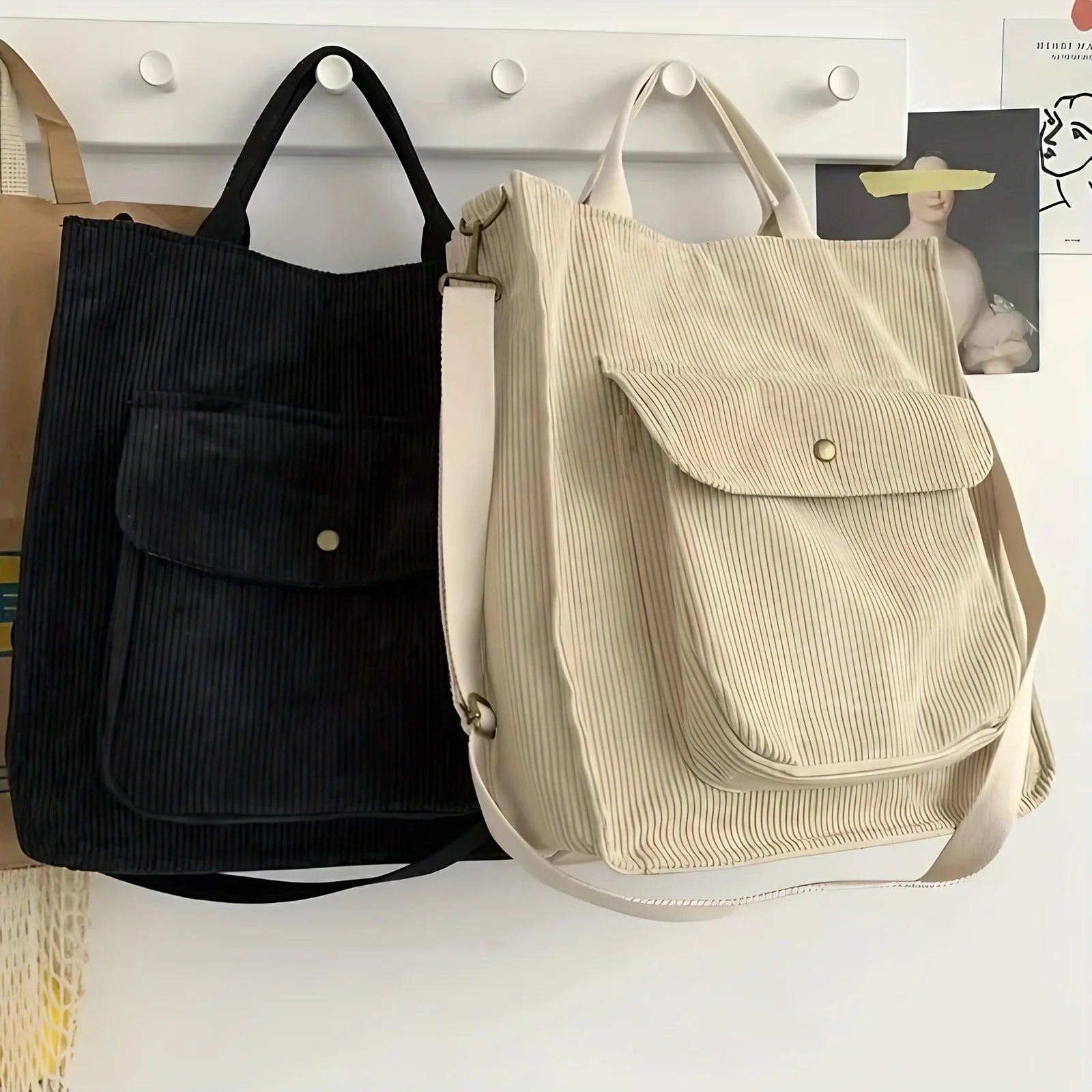 Amblot Women's vintage corduroy tote bag