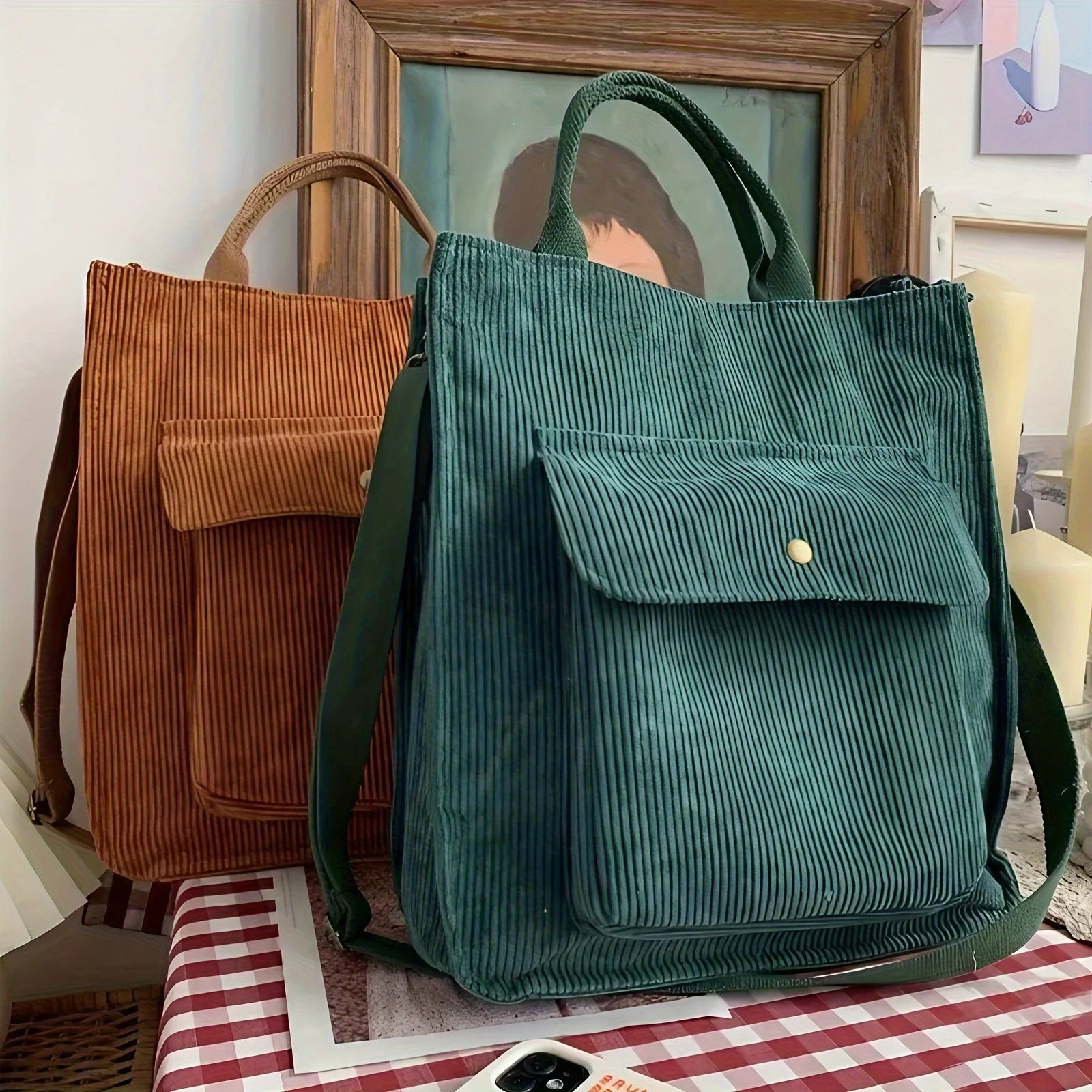 Amblot Women's vintage corduroy tote bag