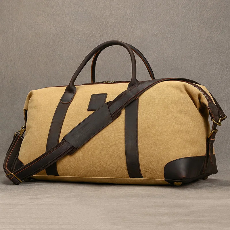 Amblot Yellow and black Soft leather overnight duffle bag