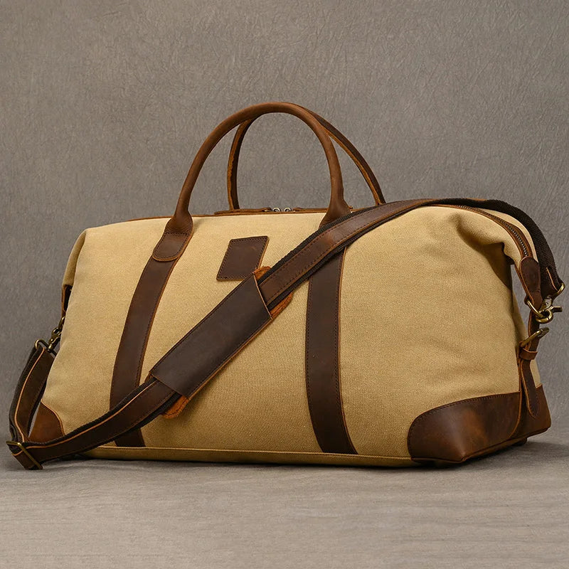 Amblot Yellow and brown Soft leather overnight duffle bag