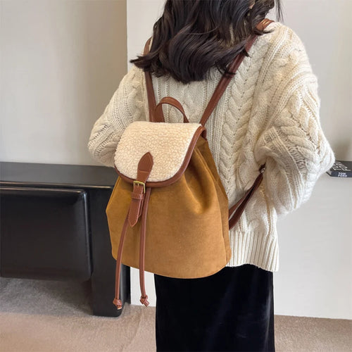 Amblot Yellow Brown Classic suede backpack for women