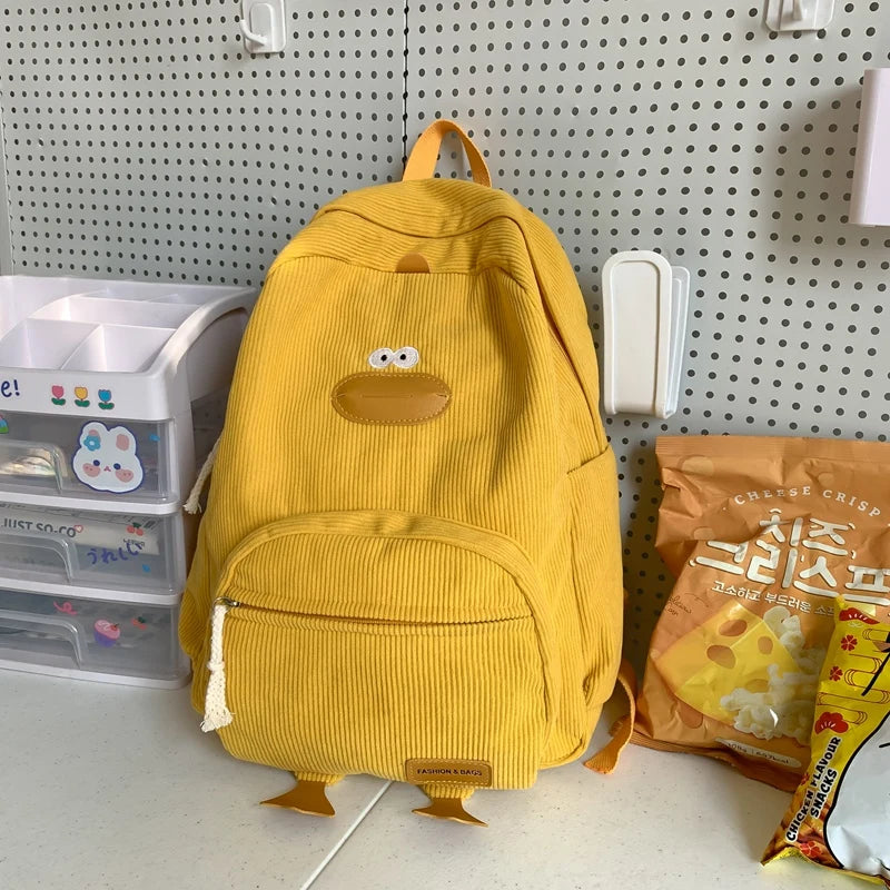 Amblot Yellow Cute duck corduroy backpack