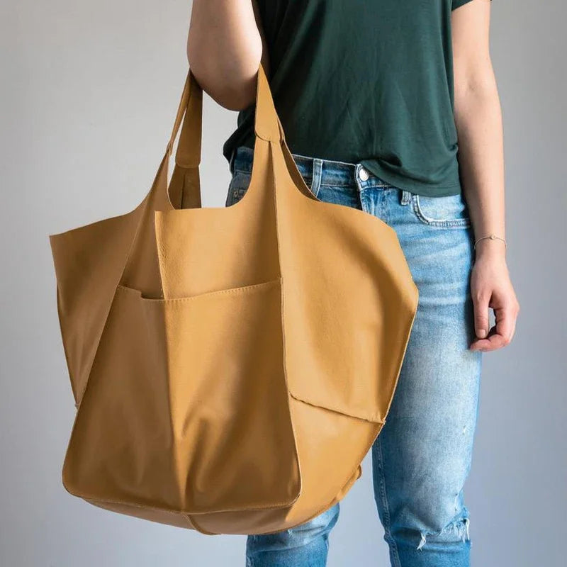 Amblot Yellow Soft oversized leather tote bag