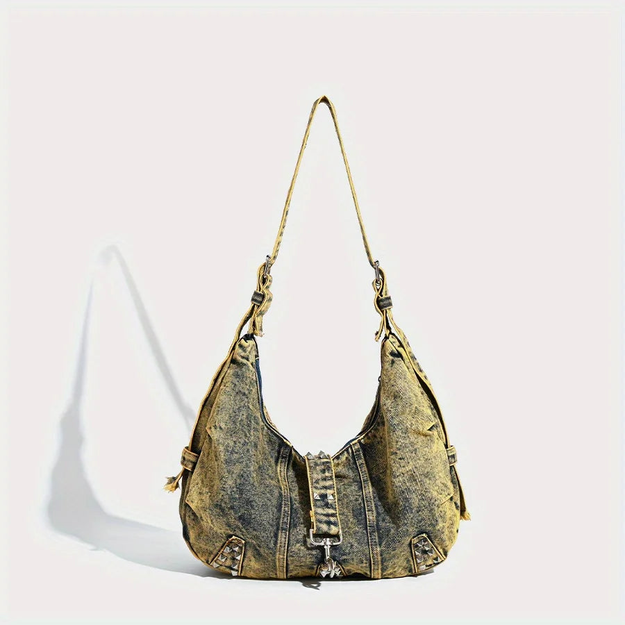 Amblot Yellow Stonewashed denim handbag with soft finish